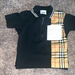 Burberry Vintage Check Panel Cotton Zip Polo Shirt